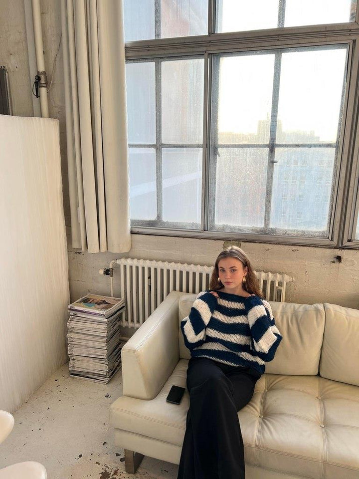 Knitted and Striped Oversized Women's Sweater - Harper-Blue and White-XS/S-State of Style