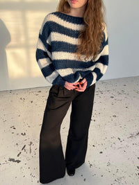 Knitted and Striped Oversized Women's Sweater - Harper-Blue and White-XS/S-State of Style