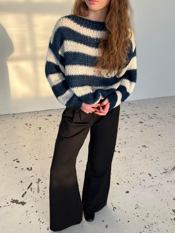 Knitted and Striped Oversized Women's Sweater - Harper-Blue and White-XS/S-State of Style