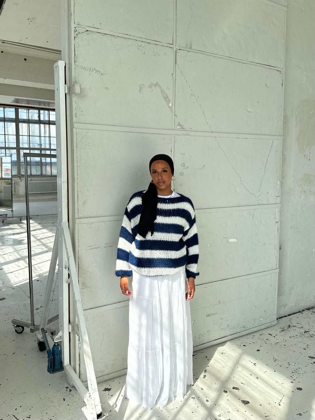Knitted and Striped Oversized Women's Sweater - Harper-Blue and White-XS/S-State of Style