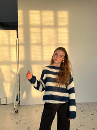 Knitted and Striped Oversized Women's Sweater - Harper-Blue and White-XS/S-State of Style