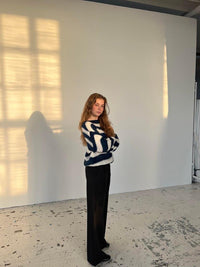 Knitted and Striped Oversized Women's Sweater - Harper-Blue and White-XS/S-State of Style
