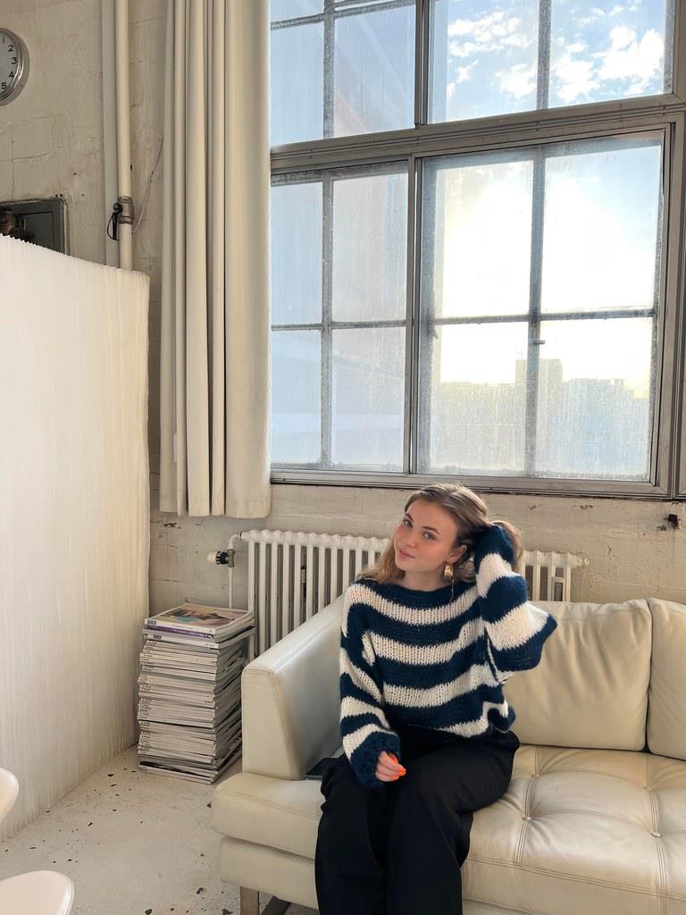 Knitted and Striped Oversized Women's Sweater - Harper-Blue and White-XS/S-State of Style