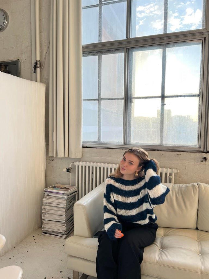 Knitted and Striped Oversized Women's Sweater - Harper-Blue and White-XS/S-State of Style