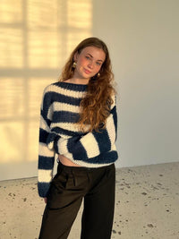 Knitted and Striped Oversized Women's Sweater - Harper-Blue and White-XS/S-State of Style