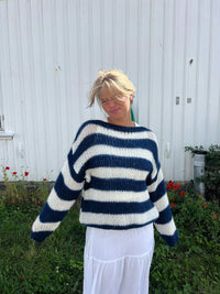 Knitted and Striped Oversized Women's Sweater - Harper-Blue and White-XS/S-State of Style