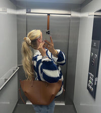 Knitted and Striped Oversized Women's Sweater - Harper-Blue and White-XS/S-State of Style