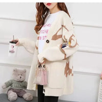 Knitted Cardigan with Playful Print and Button Closure - Nova-Beige-XS-State of Style