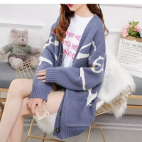 Knitted Cardigan with Playful Print and Button Closure - Nova-Blue-XS-State of Style