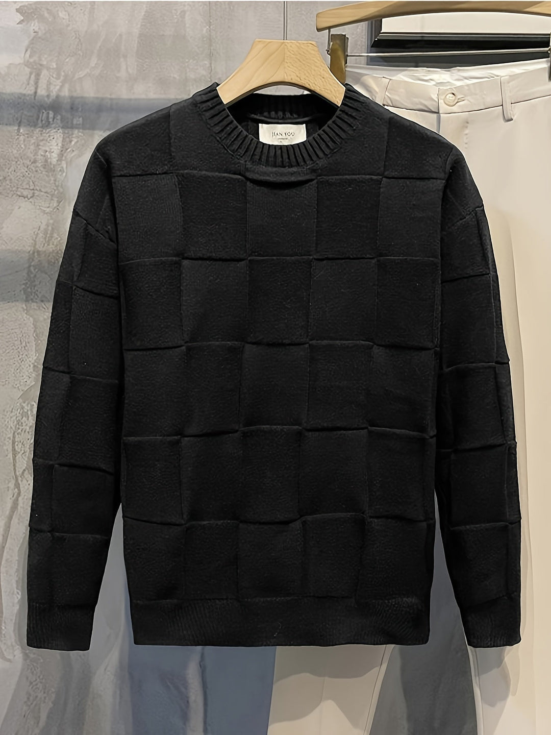 Knitted Crew Neck Sweater with Stretch - Caleb-Black-M-State of Style