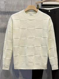 Knitted Crew Neck Sweater with Stretch - Caleb-White-M-State of Style