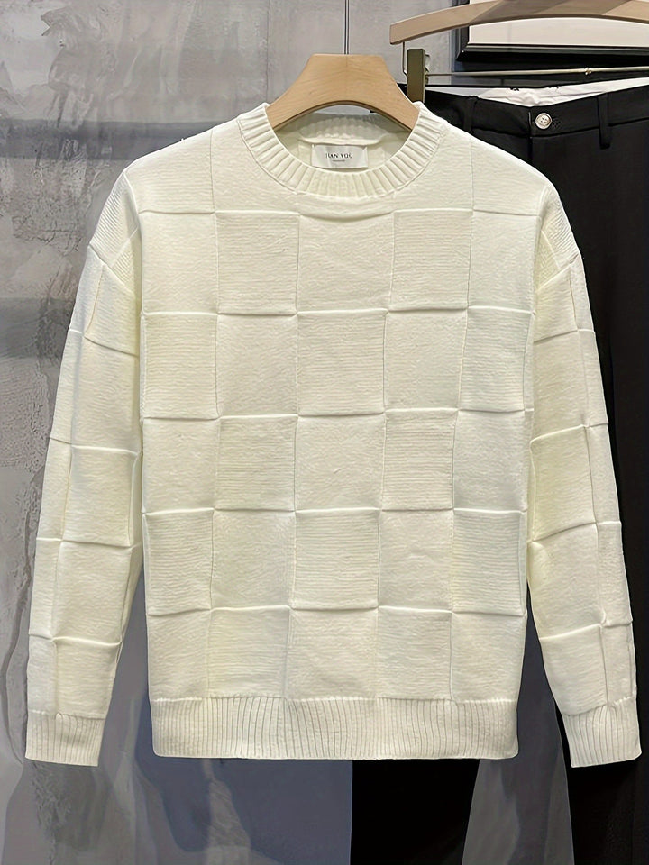 Knitted Crew Neck Sweater with Stretch - Caleb-White-M-State of Style