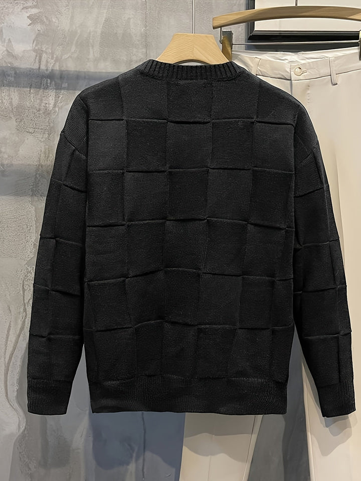 Knitted Crew Neck Sweater with Stretch - Caleb-White-M-State of Style