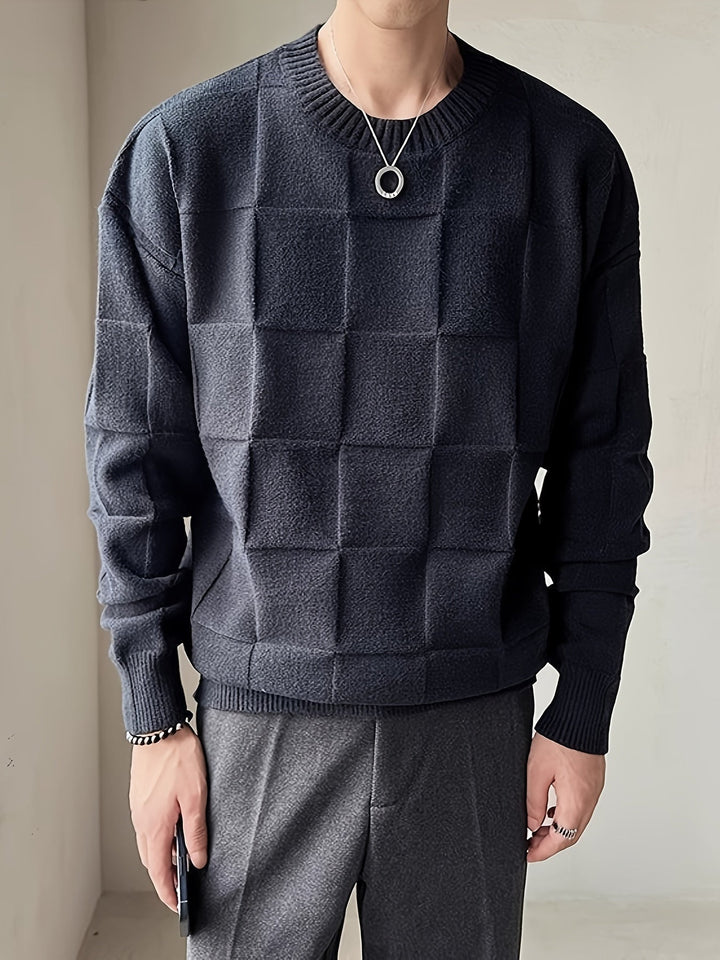 Knitted Crew Neck Sweater with Stretch - Caleb-White-M-State of Style