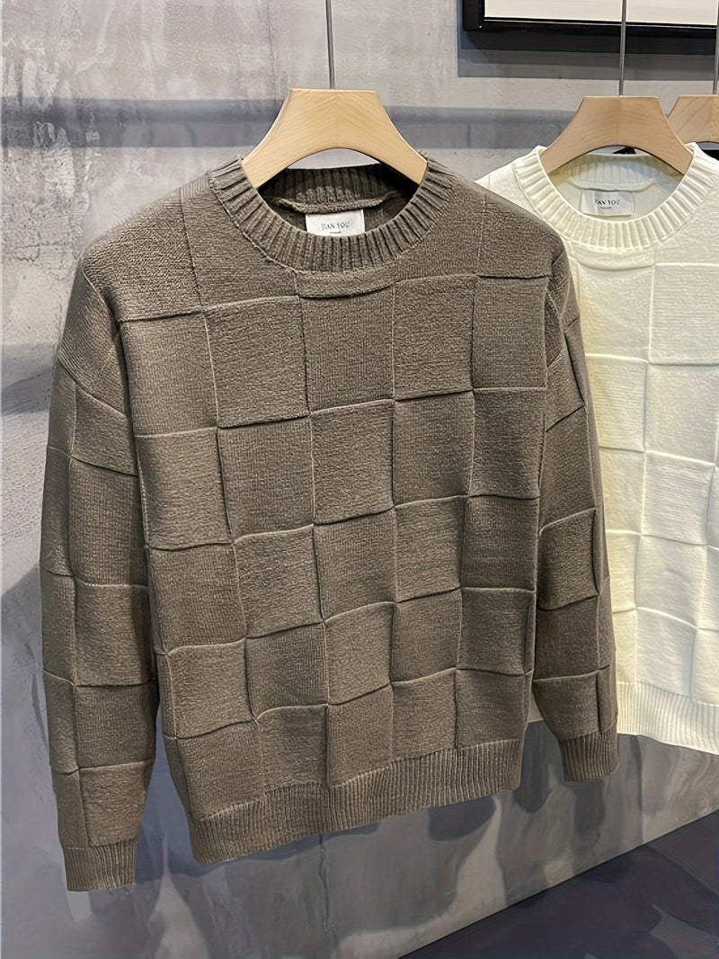 Knitted Crew Neck Sweater with Stretch - Caleb-White-M-State of Style