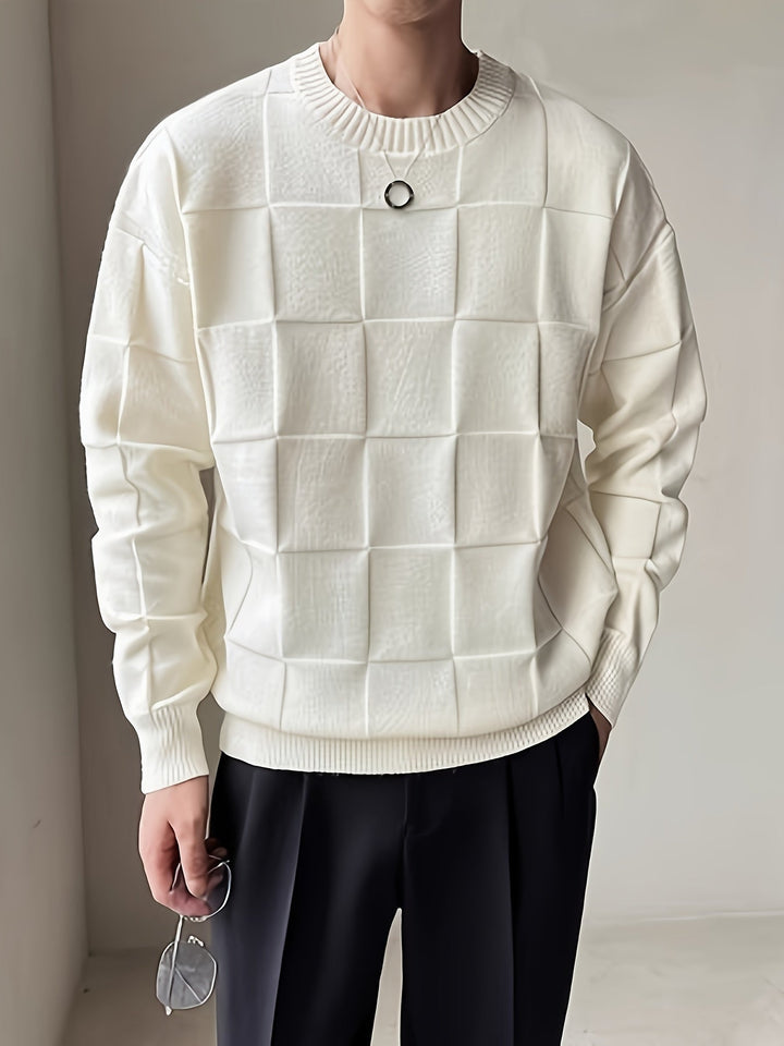Knitted Crew Neck Sweater with Stretch - Caleb-White-M-State of Style