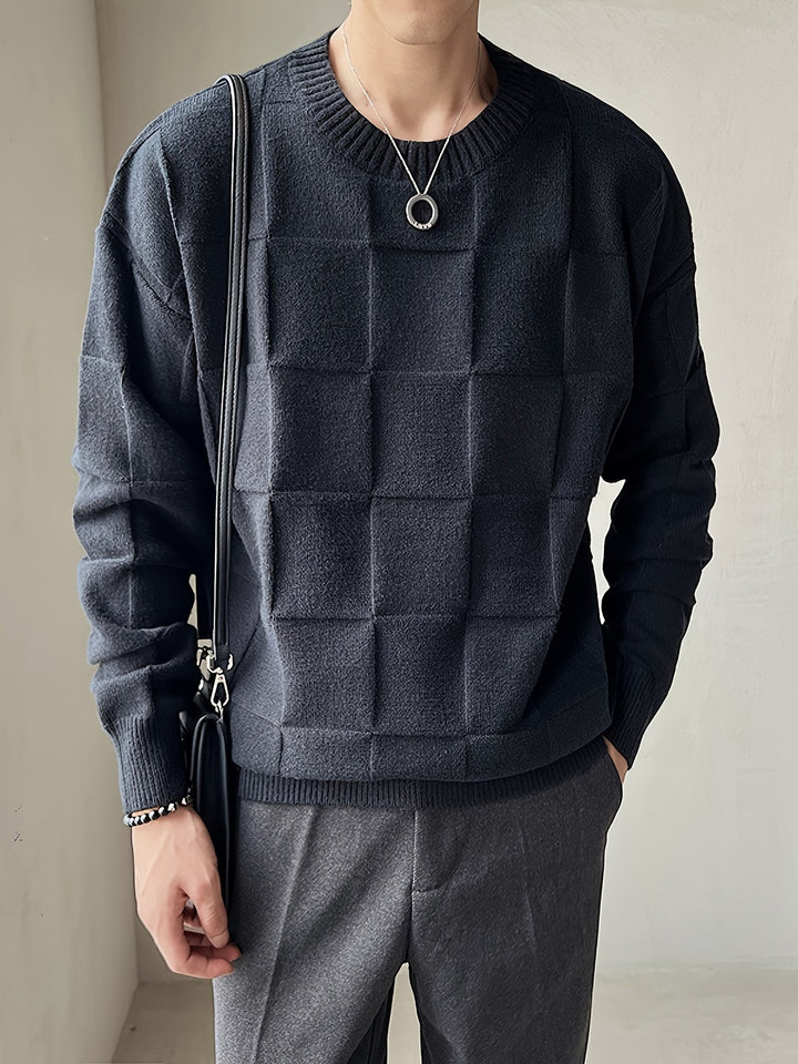 Knitted Crew Neck Sweater with Stretch - Caleb-White-M-State of Style