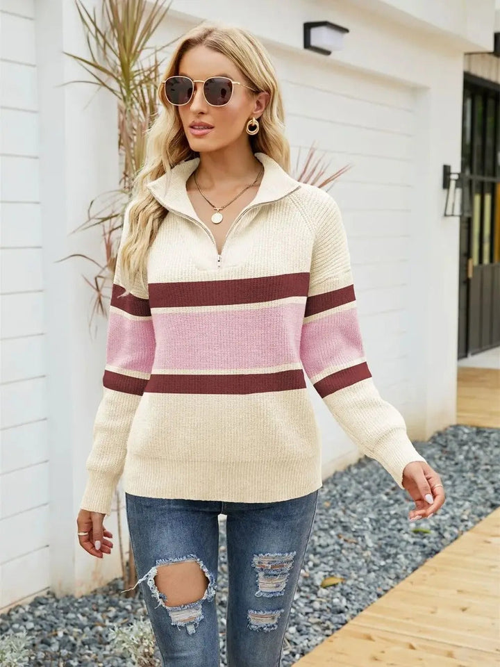 Knitted Half-Zip Jumper - Sienna-Cream White-S-State of Style