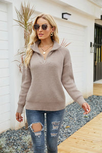 Knitted Half-Zip Jumper - Sienna-Khaki-S-State of Style