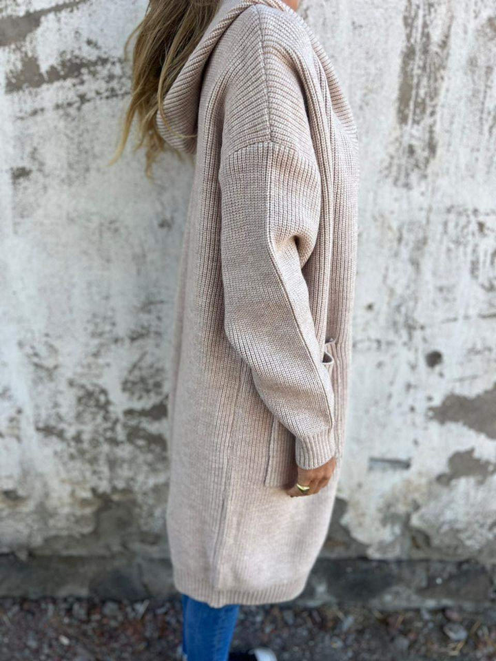 Knitted Long Ladies' Cardigan with Hood - Liv-Grey-S-State of Style