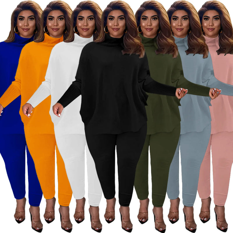 Knitted Plus-Size 2-Piece Lounge Set-Army Green-L-State of Style
