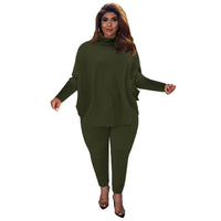 Knitted Plus-Size 2-Piece Lounge Set-Army Green-L-State of Style