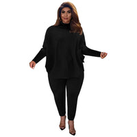 Knitted Plus-Size 2-Piece Lounge Set-Black-L-State of Style