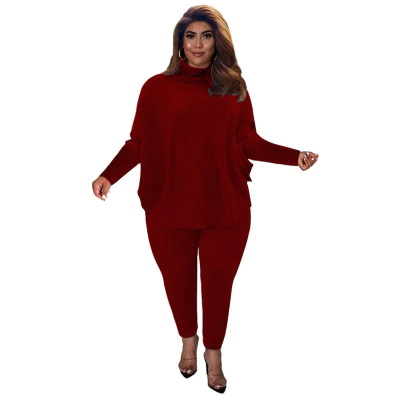 Knitted Plus-Size 2-Piece Lounge Set-Red-L-State of Style
