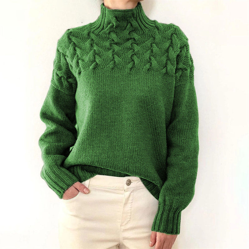 Knitted Turtleneck Sweater for Women – Elara-Green-S-State of Style