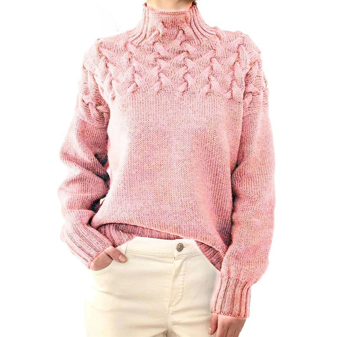 Knitted Turtleneck Sweater for Women – Elara-Pink-S-State of Style