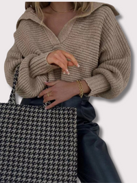 Knitted V-Neck Jumper - Isolde-Khaki-S-State of Style
