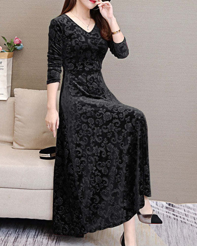 Ladies' midi dress with A-line & V-neck – Amara