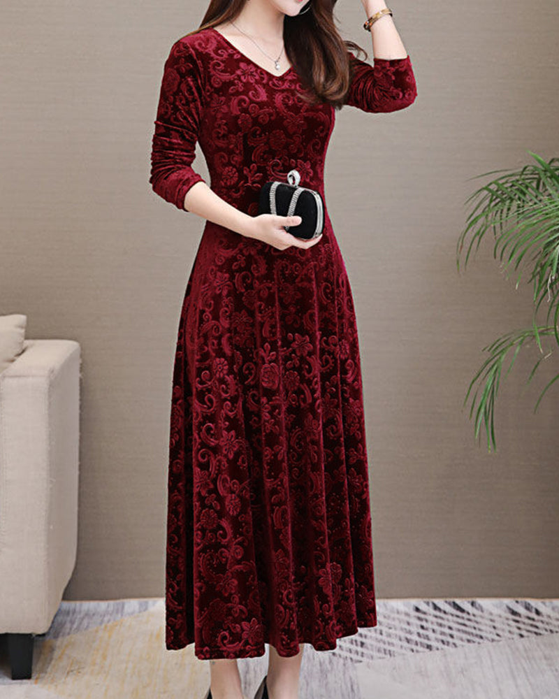 Ladies' midi dress with A-line & V-neck – Amara