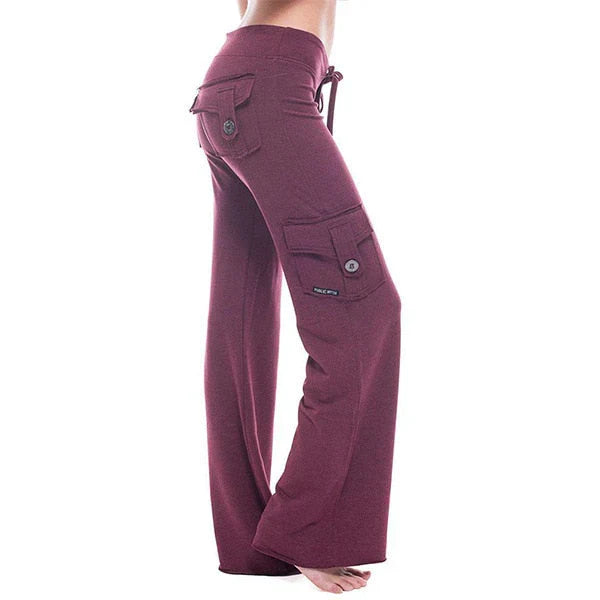 Ladies Bootcut Cargo Pants with Pockets – Isabella-Wine red-XS-State of Style