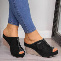 Ladies' denim wedge sandals – Elisabetta-Black-3-State of Style