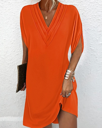 Ladies' dress with a V-neckline & loose fit – Saphira-Orange-S-State of Style