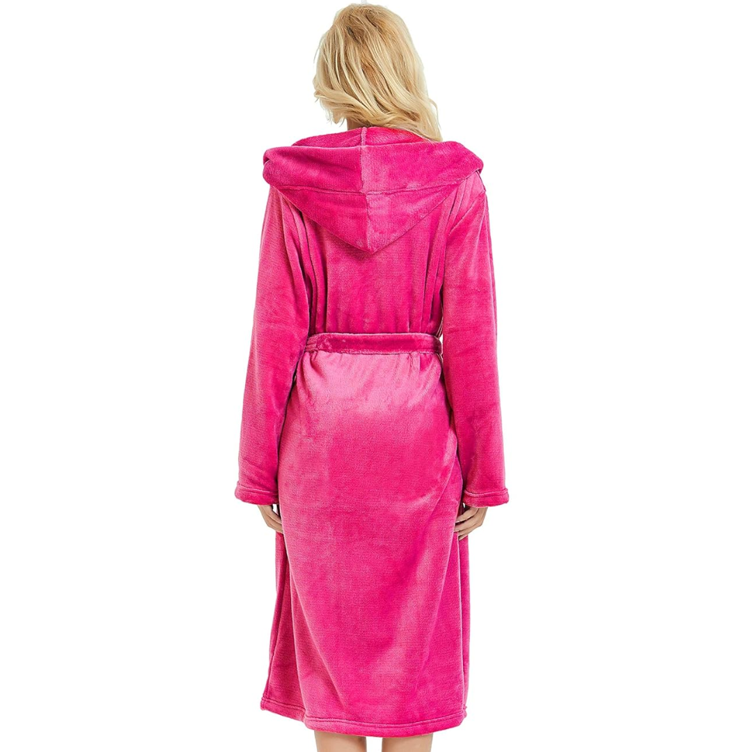 Ladies Fleece Bathrobe with Hood – Vivianne-Bordeaux red-S-M-State of Style