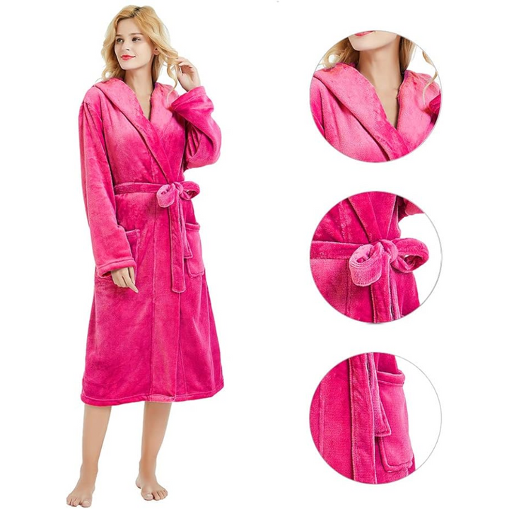 Ladies Fleece Bathrobe with Hood – Vivianne-Bordeaux red-S-M-State of Style