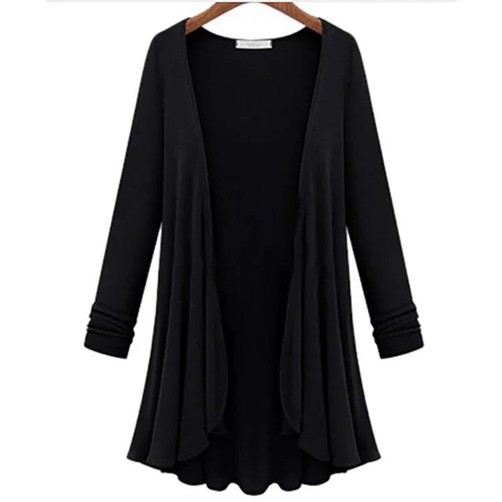 Ladies' knitted cardigan with ruffles – Chiara-Black-S-State of Style