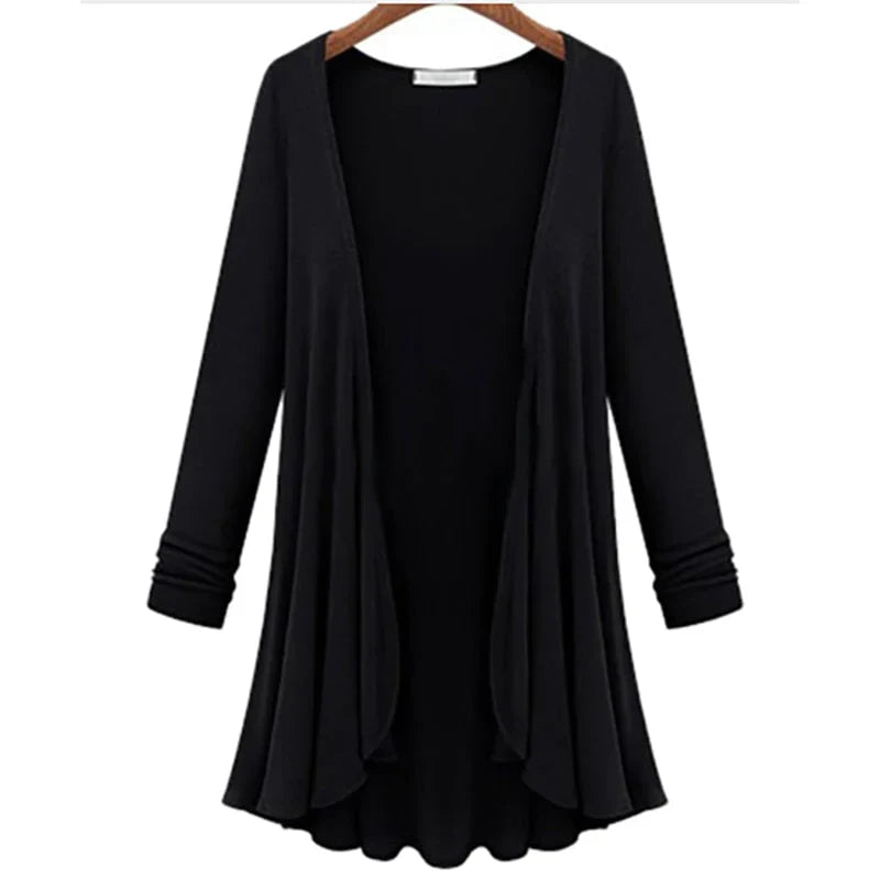 Ladies' knitted cardigan with ruffles – Chiara-Black-S-State of Style
