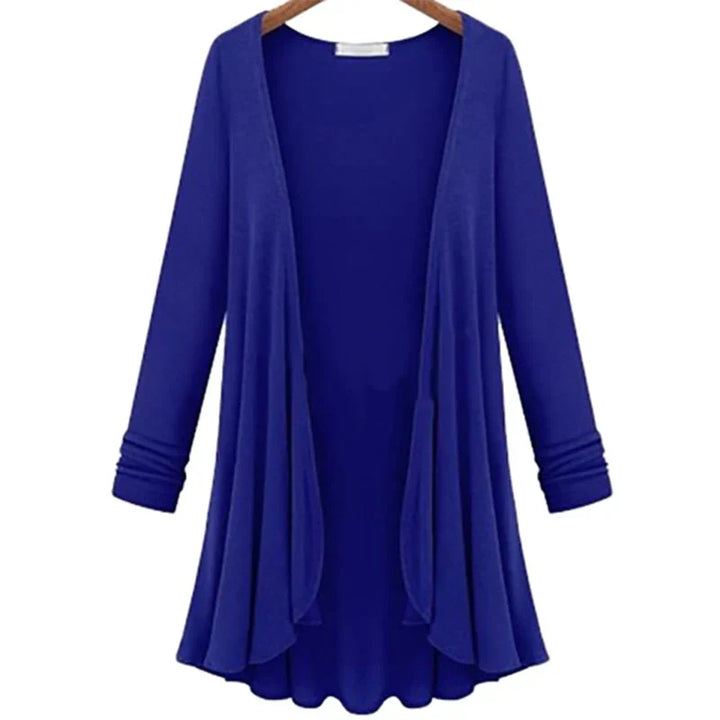 Ladies' knitted cardigan with ruffles – Chiara-Blue-S-State of Style