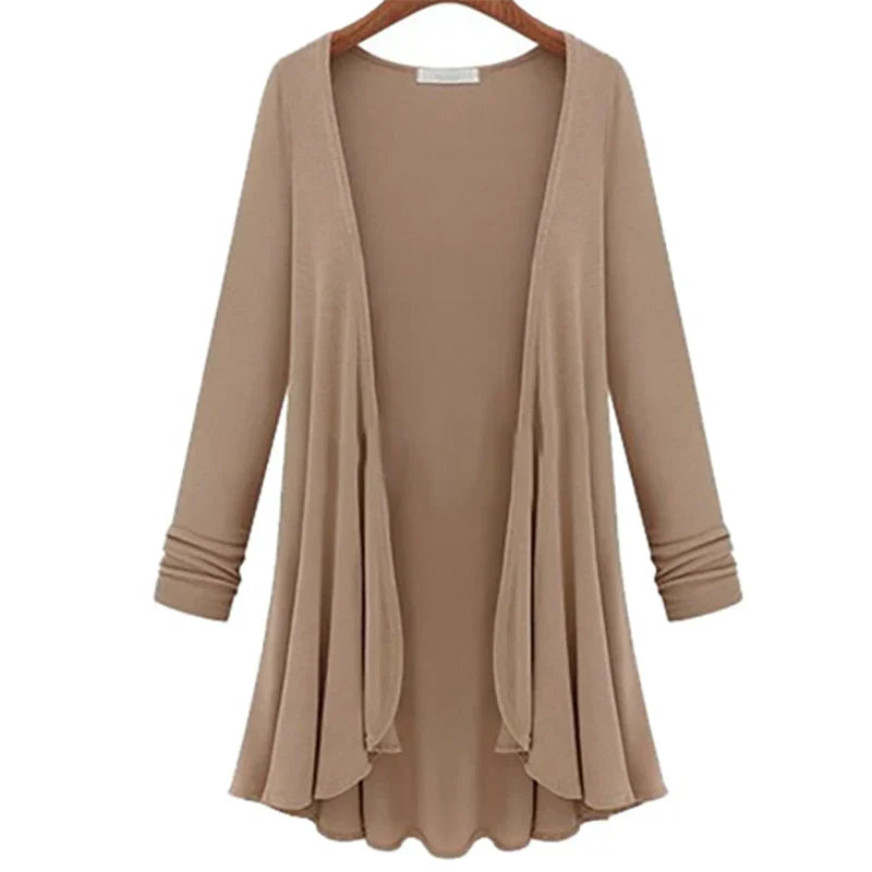 Ladies' knitted cardigan with ruffles – Chiara-Khaki-S-State of Style