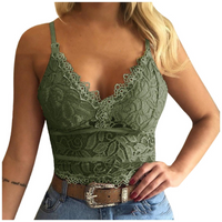 Ladies Lace Top with Spaghetti Straps – Lina-Green-S-State of Style