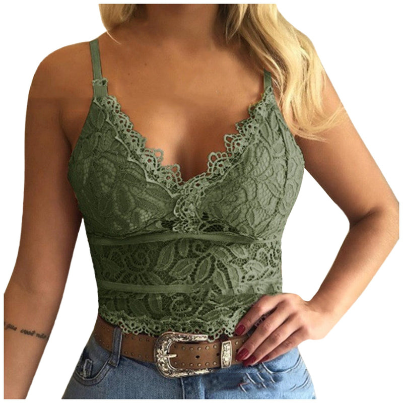 Ladies Lace Top with Spaghetti Straps – Lina-Green-S-State of Style