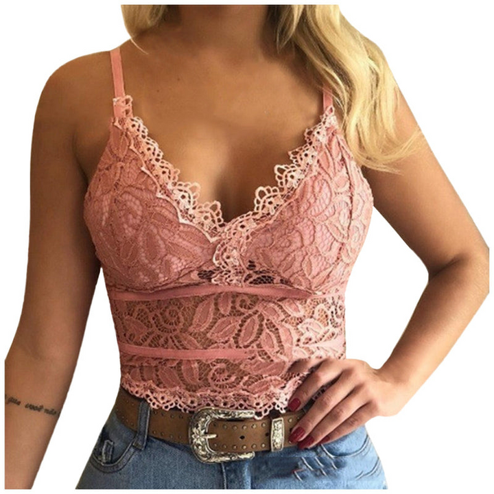 Ladies Lace Top with Spaghetti Straps – Lina-Pink-S-State of Style