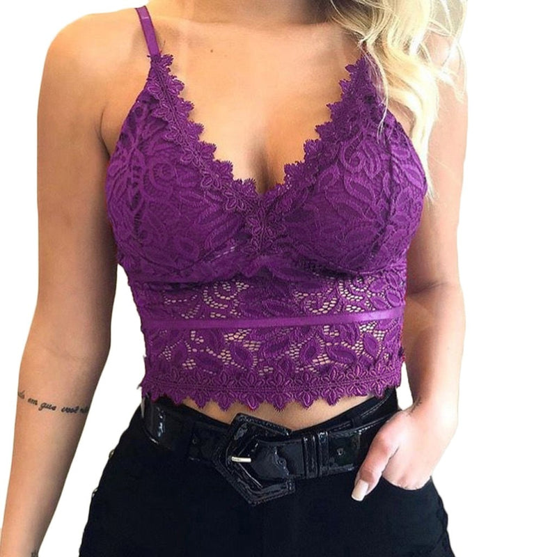 Ladies Lace Top with Spaghetti Straps – Lina-Purple-S-State of Style