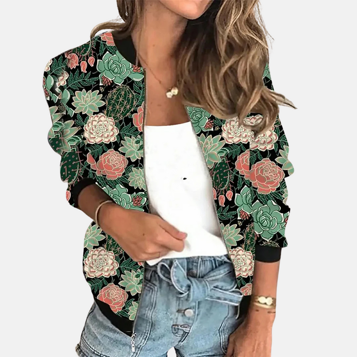 Ladies Retro Bomber Jacket with Print – Zoë-A-XS-State of Style