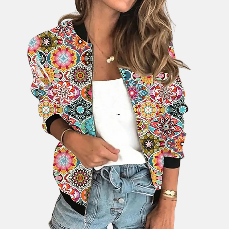 Ladies Retro Bomber Jacket with Print – Zoë-B-XS-State of Style