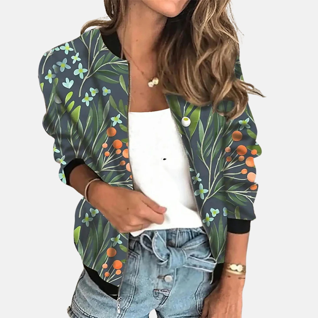 Ladies Retro Bomber Jacket with Print – Zoë-C-XS-State of Style