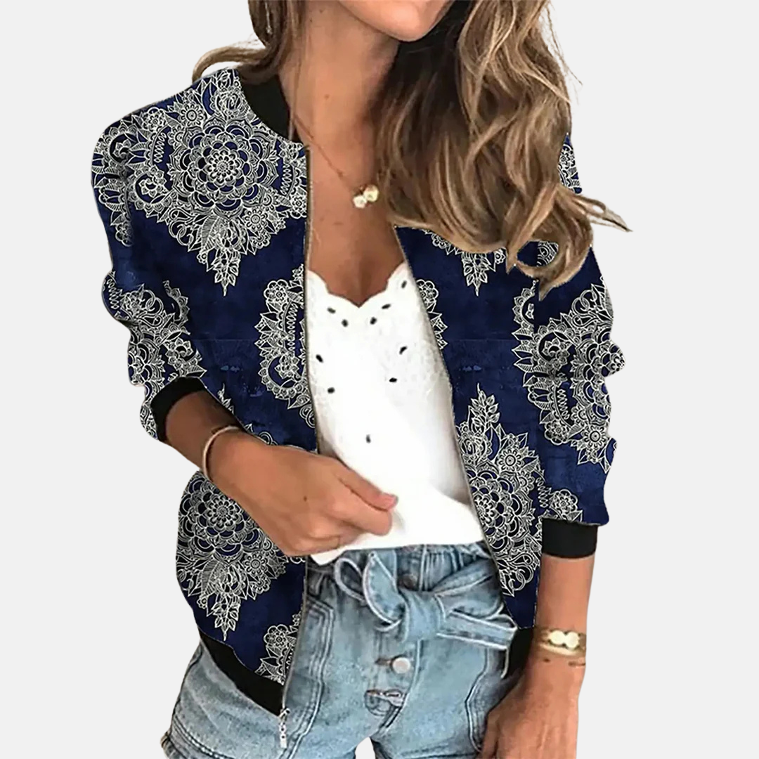 Ladies Retro Bomber Jacket with Print – Zoë-E-XS-State of Style